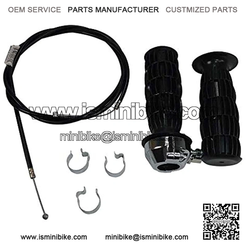 7/8" Mini Bike Throttle Assembly w/Grips 53" Cable 3 Conduit Clips