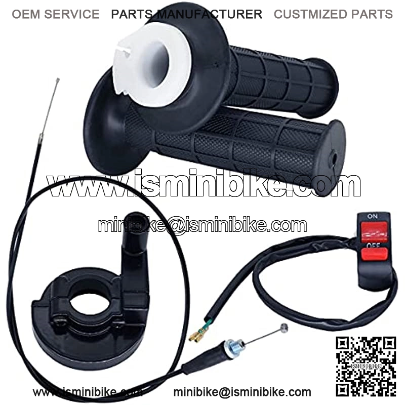 Motorcycle 7/8" 22mm Twist Throttle Accelerator Handle Grips & 51" Cable + Switch Button Kit, Compatible with 50cc 90cc 125cc 150cc 250cc ATV, Quad, Dirt Bike Pit Bike