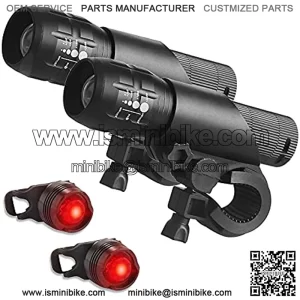 2 Packs Bike Light Set Super Bright Focus Adjustable Front Headlight and Rear LED Mountain Bicycle Light , Mount Included JB866