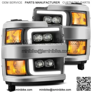 LED Projector Headlights For 15-19 Silverado HD Black w/ Chrome Grille Insert