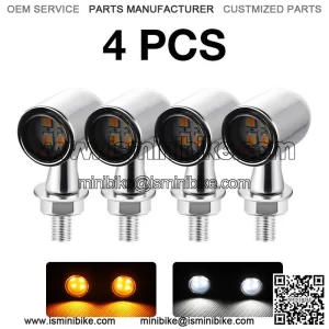 4x Chrome Motorcycle LED Mini Turn Signal Indicators Light Blinker Amber White