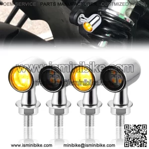 4x Chrome LED Motorcycle Mini Turn Signal Light Amber Indicator Blinker Lamp