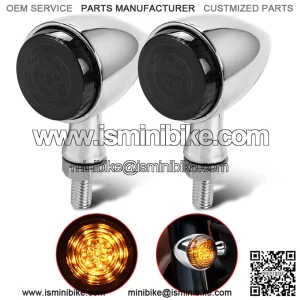 2x Chrome LED Motorcycle Bullet Turn Signal Blinker Light For Bobber Cafe Racer