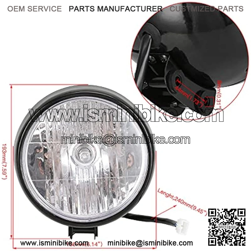Motocycle 12V 35W Headlight with Mounting Bolts for 196cc 200cc Baja Warrior Massimo Trailmaster MB200 MB165 Hensim Motorsports Mini Bike Head Light Assembly Parts Black - Image 3