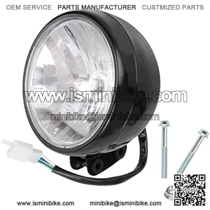 Motocycle 12V 35W Headlight Head Light Assembly with Hardware for 196cc Baja Warrior 200cc Massimo MB200 Trailmaster MB200 MB165 Hensim Motorsports Mini Bike Parts Black