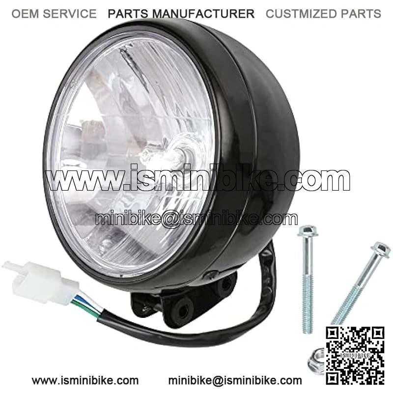 Motocycle 12V 35W Headlight Head Light Assembly with Hardware for 196cc Baja Warrior 200cc Massimo MB200 Trailmaster MB200 MB165 Hensim Motorsports Mini Bike Parts Black