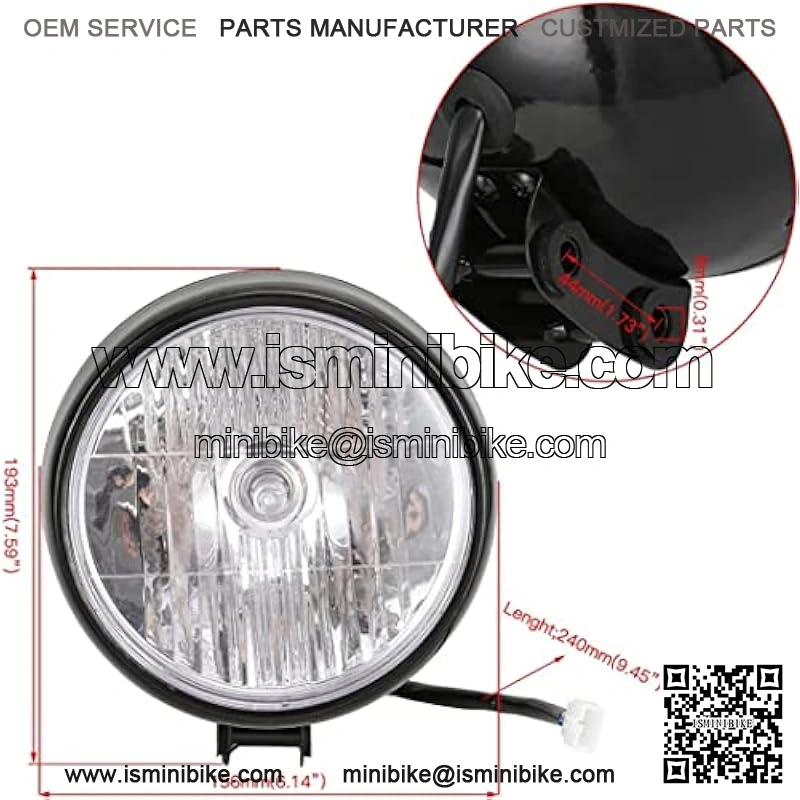 Motocycle 12V 35W Headlight Head Light Assembly with Hardware for 196cc Baja Warrior 200cc Massimo MB200 Trailmaster MB200 MB165 Hensim Motorsports Mini Bike Parts Black - Image 3