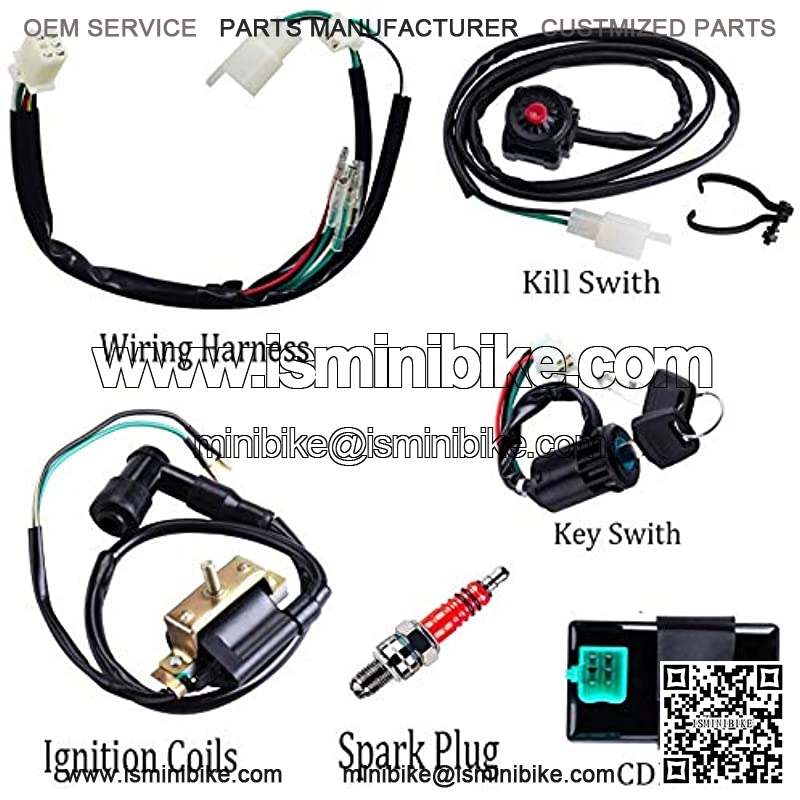 Wiring Loom Harness Kill Switch Key Switch 2-Wire Ignition Coil CDI Box Spark Plug Rebuild Kit for 50CC 70CC 90CC 110CC-160CC Kick Start Dirt Pit Bike ATV Buggy Go Kart Wire Harness - Image 2