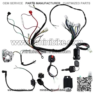 Complete Wiring Harness kit for ATV Quad 4 Four Wheelers 50CC 70CC 110CC 125CC Go Kart Dirt Pit Bikes, with Electrics Stator Coil CDI Wiring Harness Solenoid Relay Spark Plug