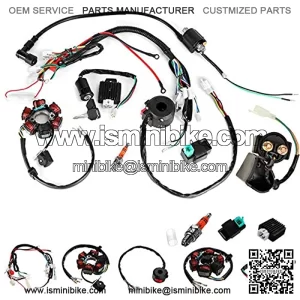 sundan Quad Wire Harness Suitable Complete Wiring Harness Kit Wire Loom Electrics Stator Coil CDI for 50cc 70cc 90cc 110cc 125cc Chinese Electric Start ATV Quad Pit Dirt Bike Buggy Go Kart