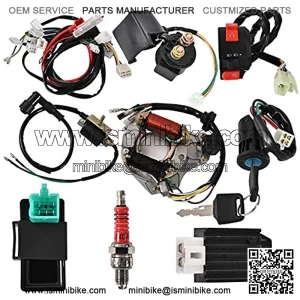 Complete Electrics Stator Coil CDI Wiring Harness Switch lock Ignition Switch Solenoid Relay Spark Plug for 4 Stroke ATV 50cc 70cc 110cc 125cc Pit Quad Dirt Bike Go Kart
