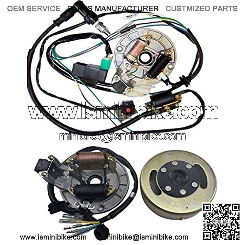 Wire Harness CDI Ignition Coil Spark Plug Kill Switch Magneto Stator Plate Flywheel Assembly Kit for Kick Start Dirt Pit Bike 50-125cc