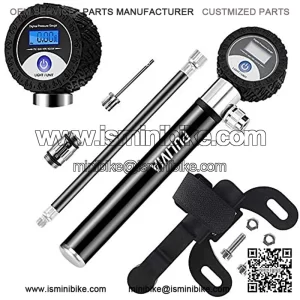 Bike Pump with Digital Pressure Gauge, 210 PSI Bicycle Mini Pump Fits Presta & Schrader Valve, Glueless Patch Kit, Ball Pump with Needle/Frame Mount/LCD Display