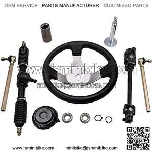 300mm Steering Wheel Assembly & Adjustable Steering Shaft & Tie Rod Gear Rack and Pinion for 110cc Go Kart