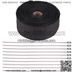 Exhaust Pipe Wrap, Black Exhaust Heat Wrap, Fiberglass Heat Shield Tape with 10 Stainless Ties for Motorcycles, Muscle Car, Vintage Car, ATV, Go Kart