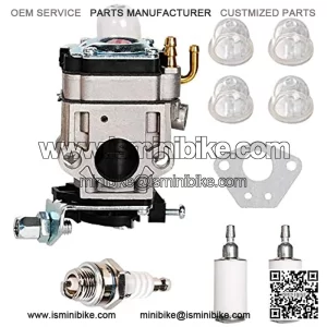 Carburetor for 43cc 47cc 49cc 50cc 2 Stroke Engine 15mm Pocket Bike ATV Scooters Dirt Bikes Mini Quad Gas Scooter with Gasket Primer Bulb, Fuel Filter, Spark Plug