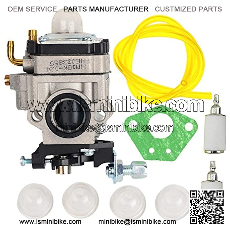 15mm Carburetor with Gasket Primer Blub Fuel Line Fuel Filter Replacement for 43cc 47cc 49cc 50cc 2 Stroke Mini Pocket Bike Chopper ATV Quad Dirt Bike Super Gas Scooter Bike
