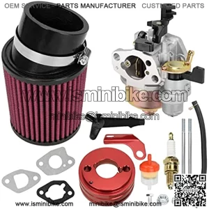 High Performance Upgraded Carburetor Air Filter adapter Intake Spark Plug Kit for Predator 212cc 6.5 Hp Honda Gx160 Gx200 196cc Coleman CT200U Trail Engine Mini Bike Go Kart Racing Red