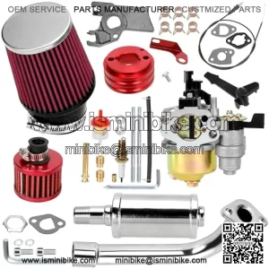 212cc Racing Carburetor Exhaust Header Muffler Stage 2 Kit for Predator 212cc 196cc 200 6.5hp Engine Coleman CT200U BT200X Baja Warrior Mb200 Gx160 Mini Bike Go Kart High Performance Part