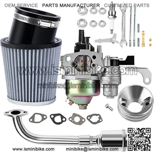 Carburetor Racing 212cc Performance Kit with Air Filter Exhaust Pipe for 212cc Predator Engine Performance Parts 196cc 6.5HP GX160 BT200x CT200u Predator 212 Stage 2 Kit Go Kart Mini Bikes Silver