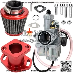 Performance VM22 26mm Carburetor Carb for Predator 212cc 196cc Coleman CT200U BT200X Mini Bike KT196 Go Kart GX160 GX200 6.5hp Clone Engine with 38mm Air Filter Intake Manifold Stage 1 Kit Red