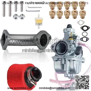 VM22 Carburator w/Curved Manifold Racing Performance Slide intake pipe Carb Kit For Predator 212cc GX200 Coleman Baja CT200U BT200X Mini bike 196 Clones Engine, KT196 Go kart (Rage Red)