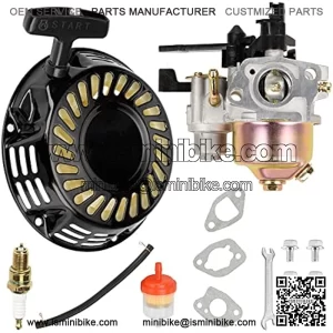 Pull Recoil Starter Carburetor Carb for Predator 212cc 196cc 6.5HP Baja Massimo MB165 MB200 Coleman CT200U Trail BT200X Mini Bike Hummerhead 80t Trailmaster mid XRS XRX motovox KT196 Go Kart