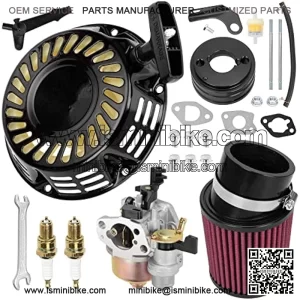 Pull Recoil Start Carburetor Filter Adapter Kit for Predator 212cc 196cc 6.5hp Baja MB165 MB200 Coleman BT200X CT200U Trail CT200U-EX Hammerhead 80T TrailMaster Mini Bike Go Kart