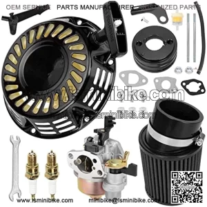 Pull Recoil Start Carburetor Filter Adapter Kit for Predator 212cc 196cc 6.5hp Coleman BT200X CT200U Trail CT200U-EX Baja MB165 MB200 Hammerhead 80T TrailMaster Mini Bike Go Kart