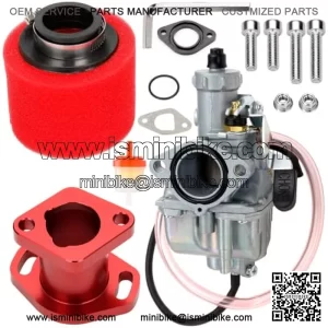 VM22 Racing Performance Mikuni Carburetor Carb Mainfold Intake Inlet Pipe Air Filter Fit for Predator 212cc 212cc Mini Bike Go Kart GX200 196cc Engine Honda Clones Go Kart Motor (Red)