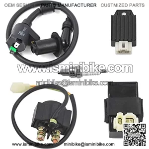 GY6 CDI Ignition Coil Solenoid Relay AC 12V 4-Pin Voltage Regulator Rectifier Spark Plug for 50cc 80cc 100cc 125cc 150cc Scooter Moped ATV Go karts.