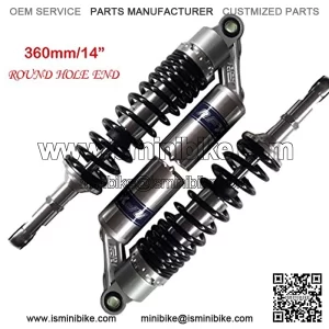 Motorcycle Air Shock Absorbers Universal Fit for Honda Suzuki Kawasaki ATV Go Kart Quad Dirt Sport Bikes 360mm 14" Black and Silver