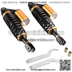 Pair 320mm Motorcycle Air Shock Absorbers Universal Fit for Honda Suzuki Yamaha Kawasaki ATV Go Kart Quad Dirt Sport Bikes Black & Gold Eye to Clevis