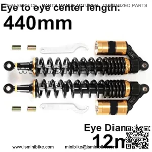 440mm 17.3 inch 8mm Spring Universal Motorcycle Air Shock Absorber Rear Suspension ATV Quad Scooter Dirt Bike For YZF-R1 YZF-R6 YZF-125 XC EXC XCF Black Gold