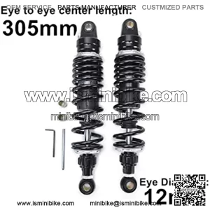 305mm 12 inch 7mm Spring Universal Motorbike Air Shock Absorber Rear Suspension ATV Quad Scooter Dirt Bike Adjustable Inflatable Air Damping