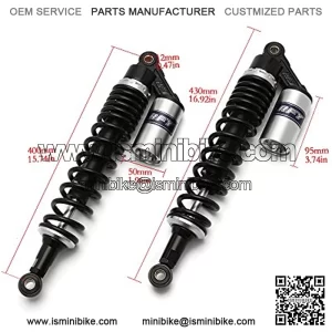 400mm 15.75 inch 8mm Spring Universal Motorcycle Air Shock Absorber Rear Suspension ATV Quad Scooter Dirt Bike For 50cc 75cc 90cc 125cc 150cc 250cc 300cc Black Silver
