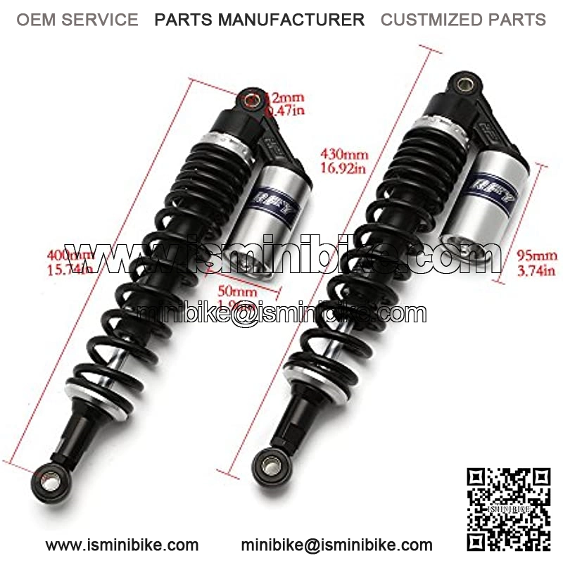 400mm 15.75 inch 8mm Spring Universal Motorcycle Air Shock Absorber Rear Suspension ATV Quad Scooter Dirt Bike For 50cc 75cc 90cc 125cc 150cc 250cc 300cc Black Silver