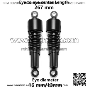 267mm 10.5 inch 7mm Spring Universal Motorcycle Air Shock Absorber Rear Suspension ATV Quad Scooter Dirt Bike For XJR400 SR400 SR500 GSX400 Black