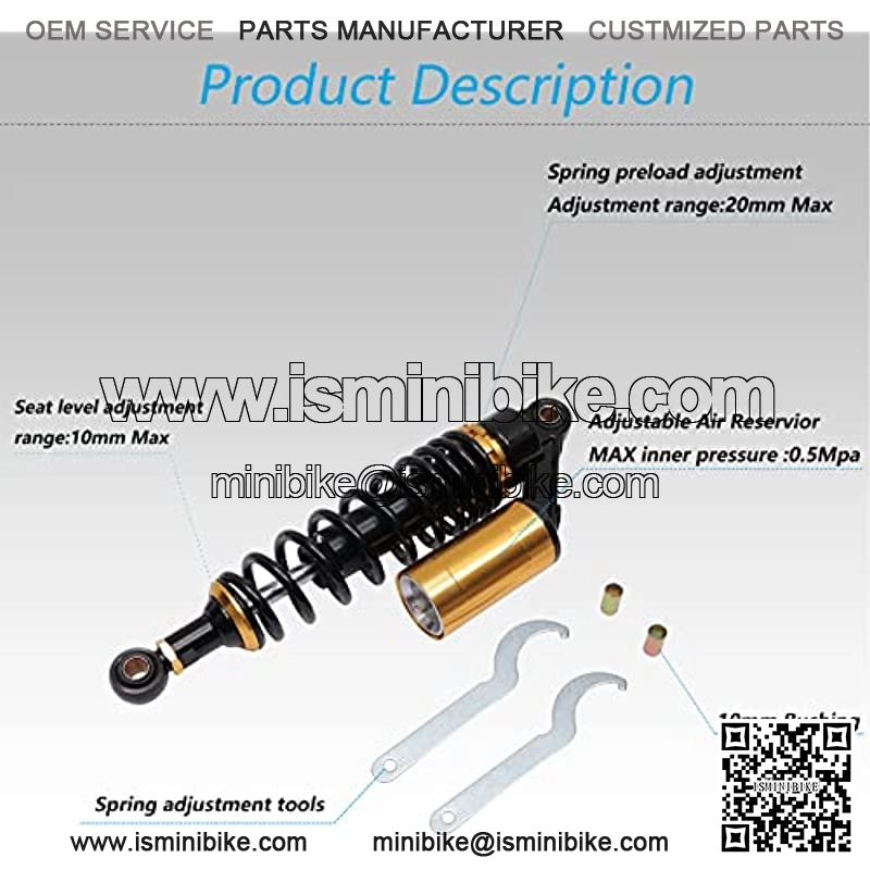 320mm Universal Motorcycle Rear Air Shock Absorbers Adjustable Rear Shock For Honda Kawasaki Suzuki Yamaha Go Kart dirt Scooters Street Sport Bike 12.6" Black Gold 2pc - Image 2