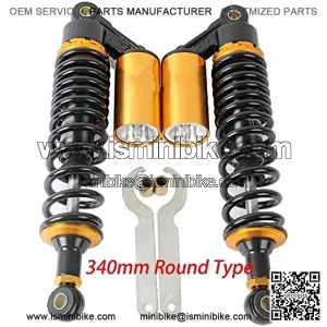 A Pair Adjustable 340mm Motorbike Air Shock Absorbers Universal Fit for Suzuki Yamaha Kawasaki ATV Go Kart Quad Dirt Sport Bikes (BlackGold, 340MM)
