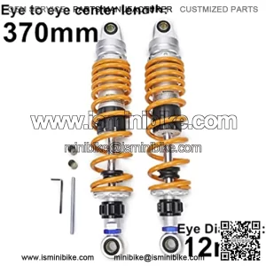 370mm 14.56 inch 7mm Spring Universal Motorbike Air Shock Absorber Rear Suspension ATV Quad Scooter Dirt Bike Adjustable Inflatable Air Damping