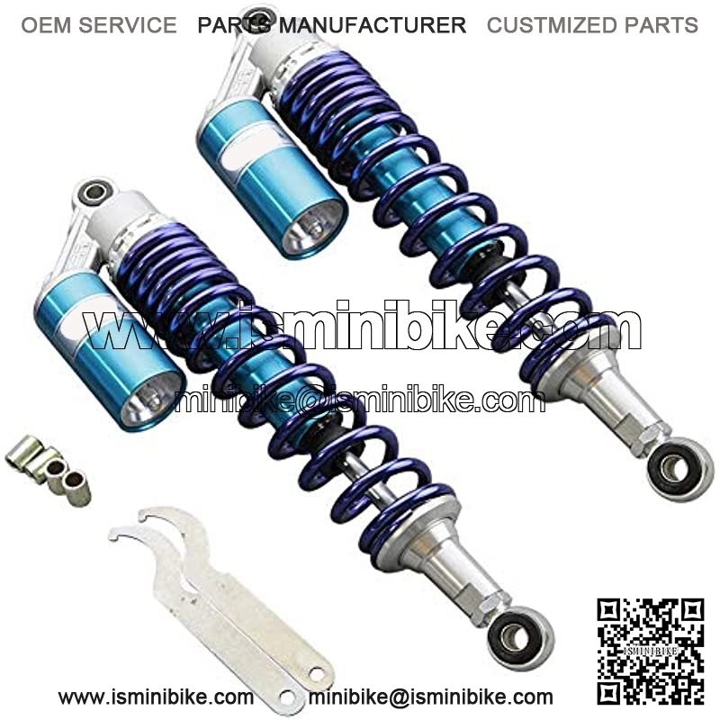 15.75Inch Motorcycle Pair Rear 400mm Air Shock Absorber Round Hole Universal Compatible for Yamaha YFZ 450 Banshee Honda TRX 450 Quad Kawasaki Suzuki ATV Go Kart, Eye to Eye 400mm Blue - Image 2