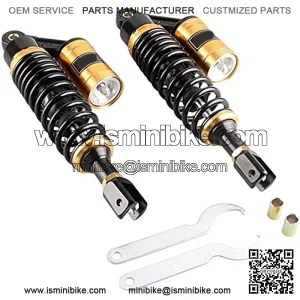 Motorcycle Air Gas Shock Absorbers Pair 13.5Inch 340mm Fork Clevis Ends Universal Fit For Honda Suzuki Kawasaki Yamaha Scooter ATV Quad Dirt Sport Bike Go Kart Black Golden