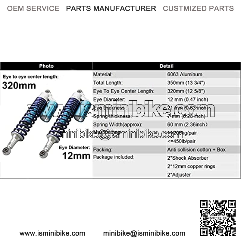2pcs Adjustable 320mm 12.6Inch Motorbike Air Shock Absorbers Universal Compatible with 150CC-750CC Karting Scooter ATV - Image 3