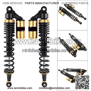 2 Pcs Motorcycle 440mm 17.3" Air Shocks Black & Gold ATV Shock Absorber UTV Shocks Universal For ATV UTV Go Kart Quad Dirt Bikes