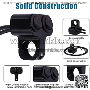 Waterproof Motorcycle ATV 7/8?? Light Bar Switch??Handlebar Double Control Kill Button Switch??Headlight Spotlights Hazard Brake Fog Light ON Off Switches 12v 16A (Black)
