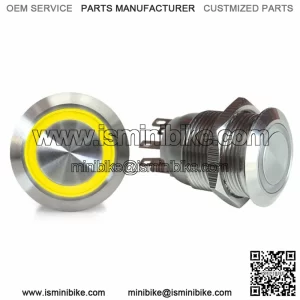 19mm Momentary Billet Button with LED Yellow Ring socal formula mini bike