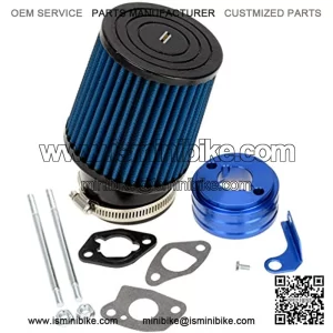 Blue Air Filter Adapter Intake Kit for 6.5 HP Honda Clone GX160 GX200 Predator 212cc Engine Racing Cart 196cc ct200 Doodle Bug Baja MB165 MB200 Warrior 200 Mini Bike Trailmaster mid XRX Go Kart