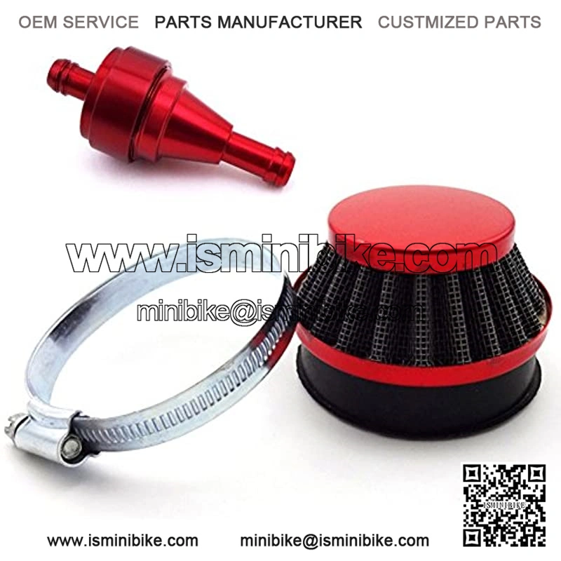 Racing 60mm Air Filter Cleaner + Red CNC Aluminum Fuel Filter For Pocket Bike Mini Moto Dirt Kids