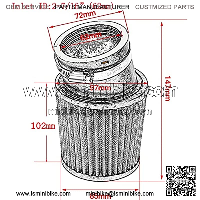 62mm Air Filter Kit 2-7/16" Id Engine Cleaner 420cc High Performance Compatible For Predator 212cc / Clone 196cc Atv Gx160 Gx200 Scooter Quad Go Kart Moped Honda Gx390 Dirt Racing Bike (White) - Image 2